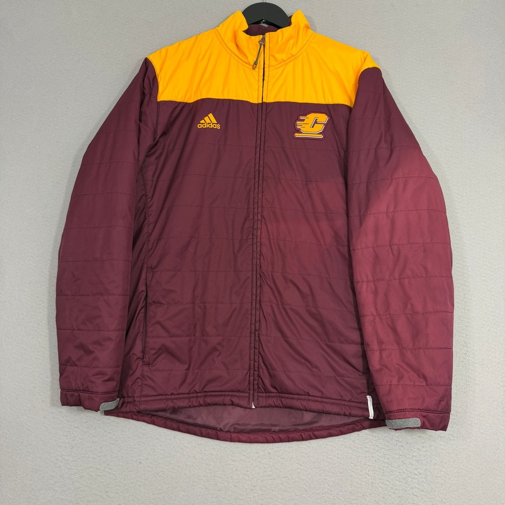 Adidas Jacket Medium Maroon Central Michigan University Puffer Zip Chippewas